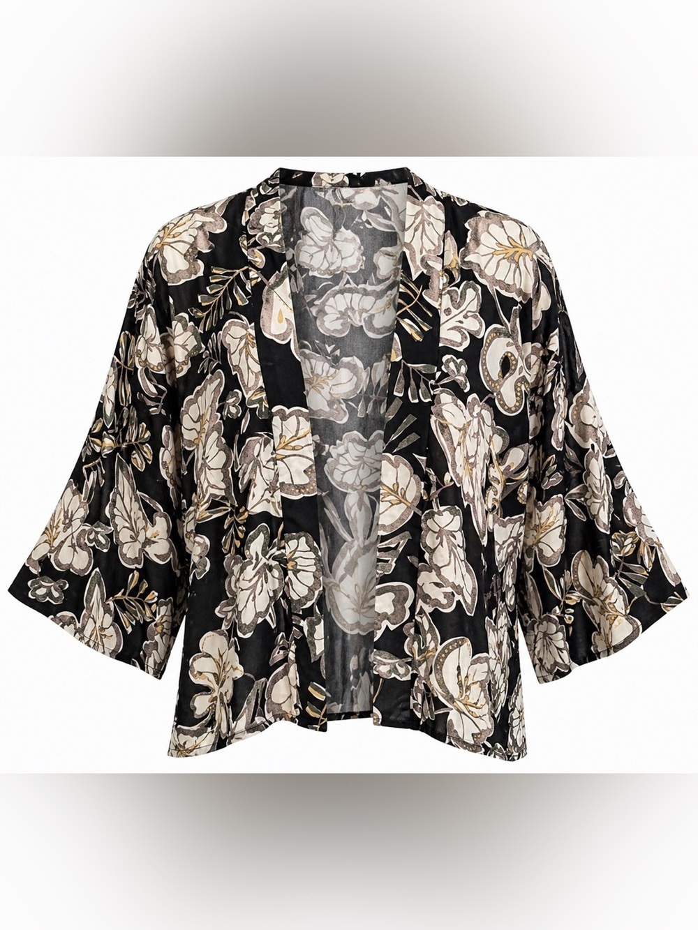 Papillon Black Floral Kimono Coverup XS Extra Small NWT Boho